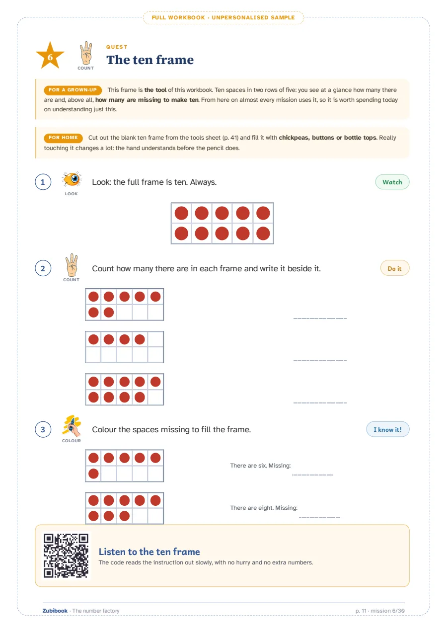 Dyscalculia · 6 to 8 years: The ten frame