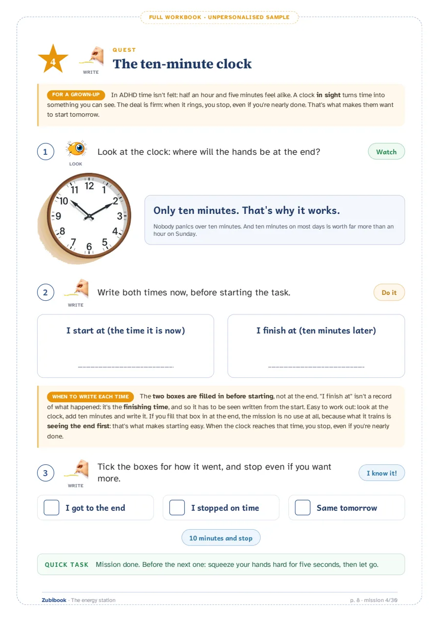 ADHD · 9 to 11 years: The ten-minute clock