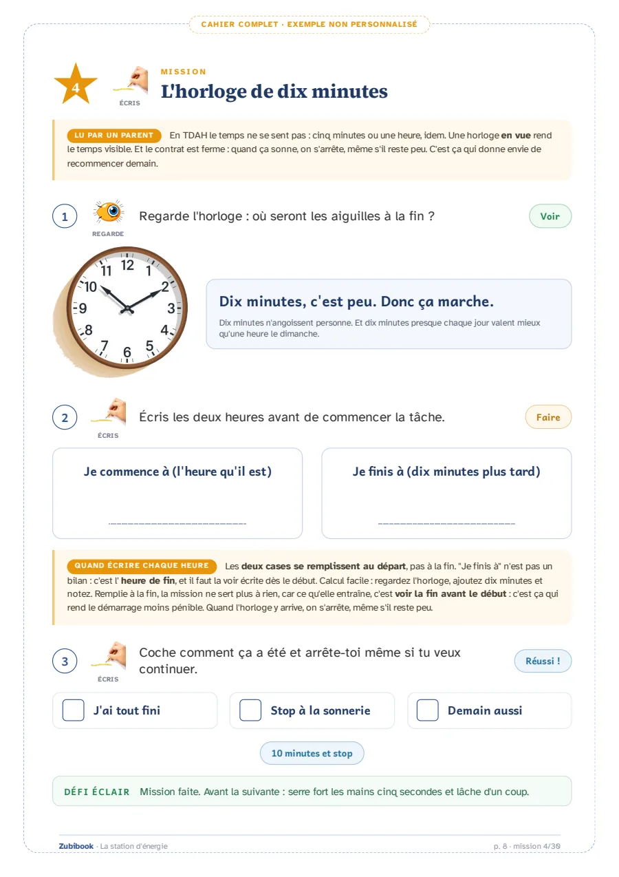 TDAH · 9 à 11 ans: L'horloge de dix minutes
